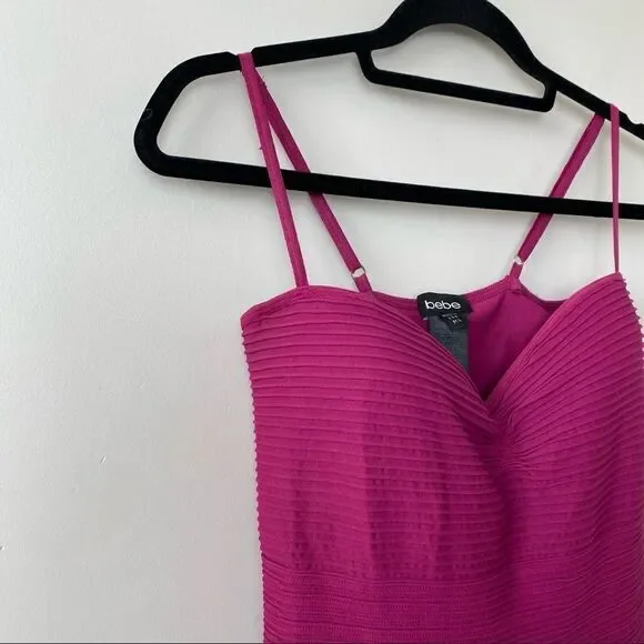 Bebe-Ribbed Deep Raspberry Party Mini Bodycon Dress (Medium/Large) - Picture 3 of 10